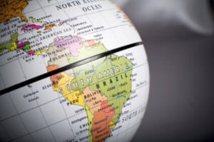 Map world globe focused in South American countries