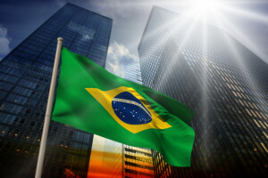 Brazilian flag and buildings