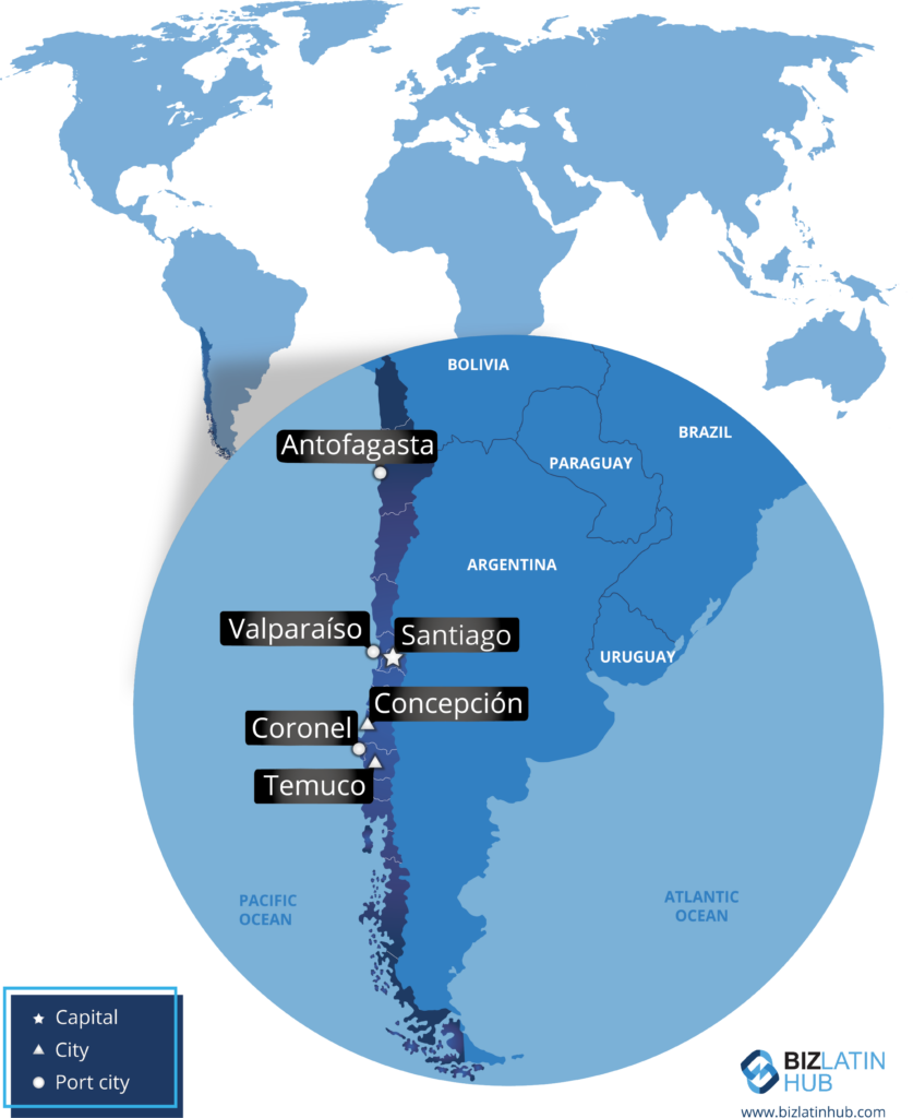 A map of the country with free trade agreements in Chile