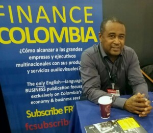 Loren Moss Finance Colombia stall promoting commerce in Colombia at Corférias, Bogotá