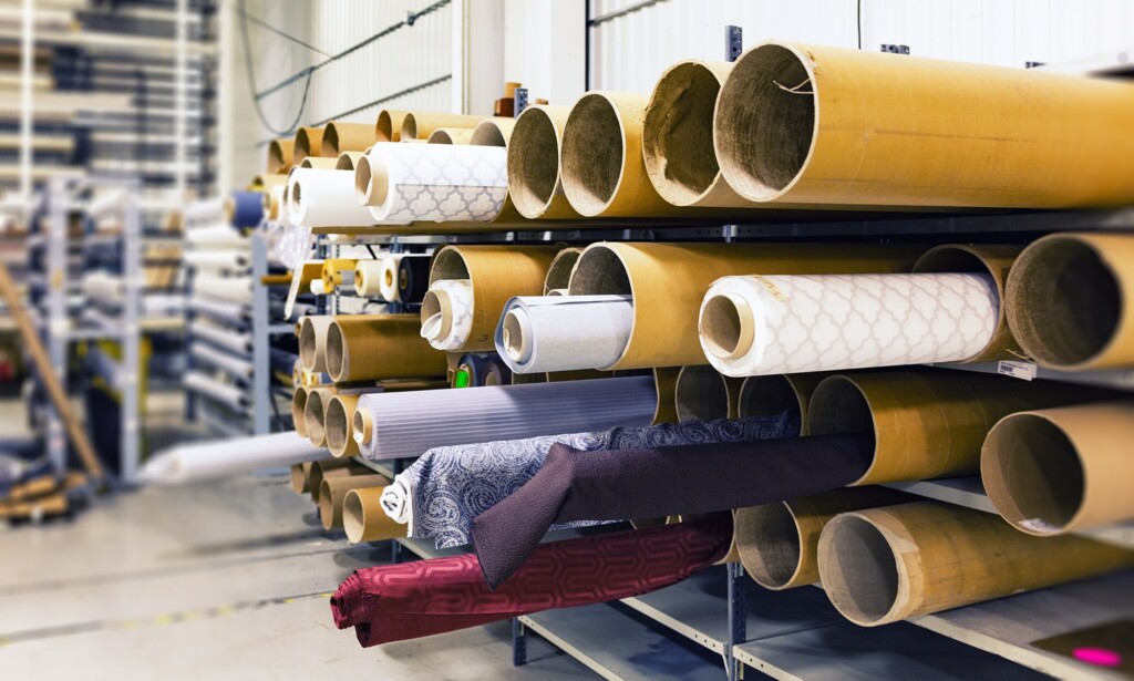 Rolls of fabric in Guatemala textile factory