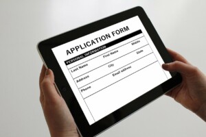 Application form displayed on tablet