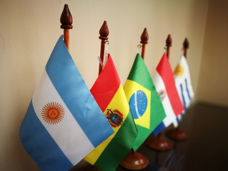 Flags of MERCOSUR countries including business capitals Argentina and Paraguay