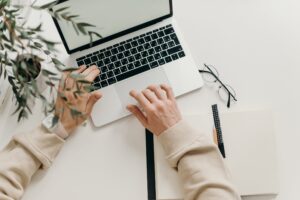Person performing corporate secretarial services on a laptop.