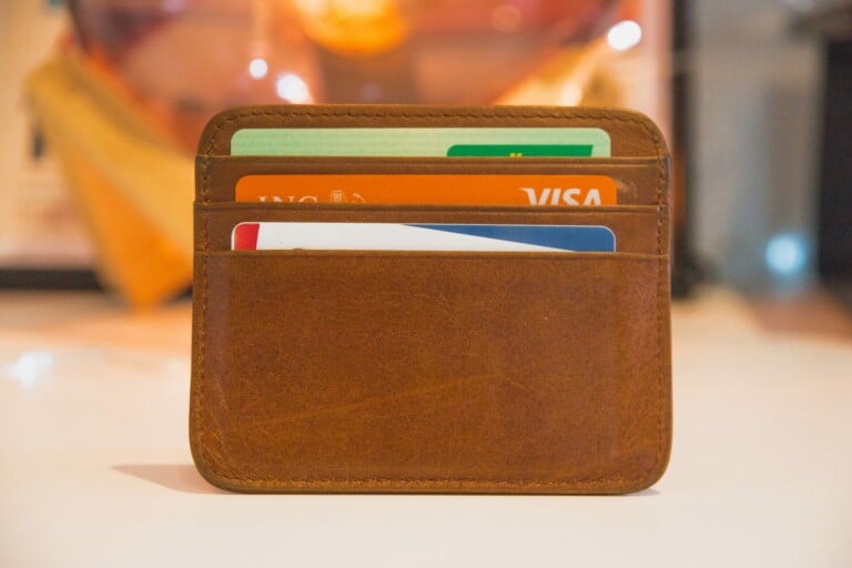 Wallet showing visa and other credit cards