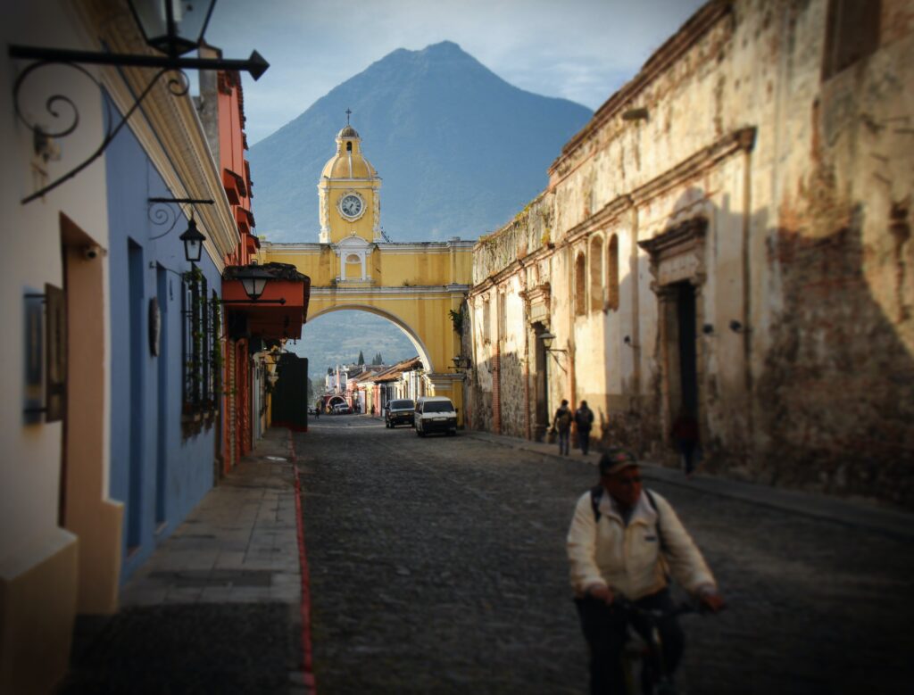 Street of a city in Guatemala, where executives thinking about doing business in Guatemala go. 