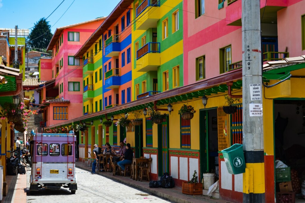 A photo of a colorful touristic area in Colombia. The tourism industry in Colombia has been severely affected.