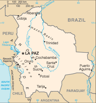 A map of Bolivia, including major cities, to show the geography to people interested in registering a subsidiary in Bolivia