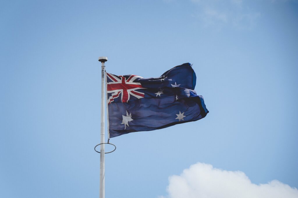 La bandera de Australia ondeando