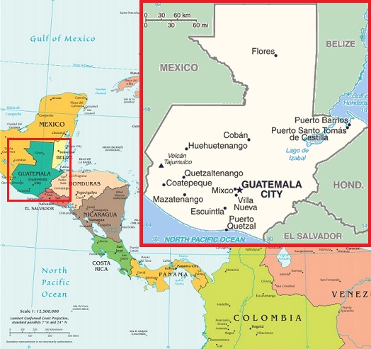 A map of Guatemala within Central America. Guatemala has the largest economy in Central America and tech companies will be important to its post-pandemic recovery.