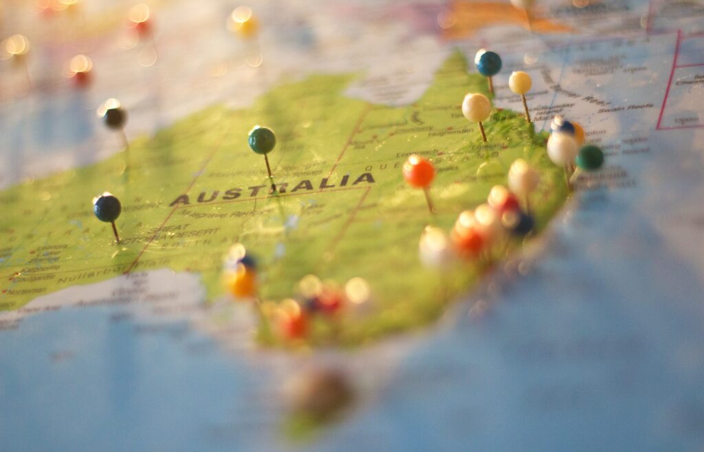Mapa de Australia. País que ofrece oportunidades para expandir su negocio. 