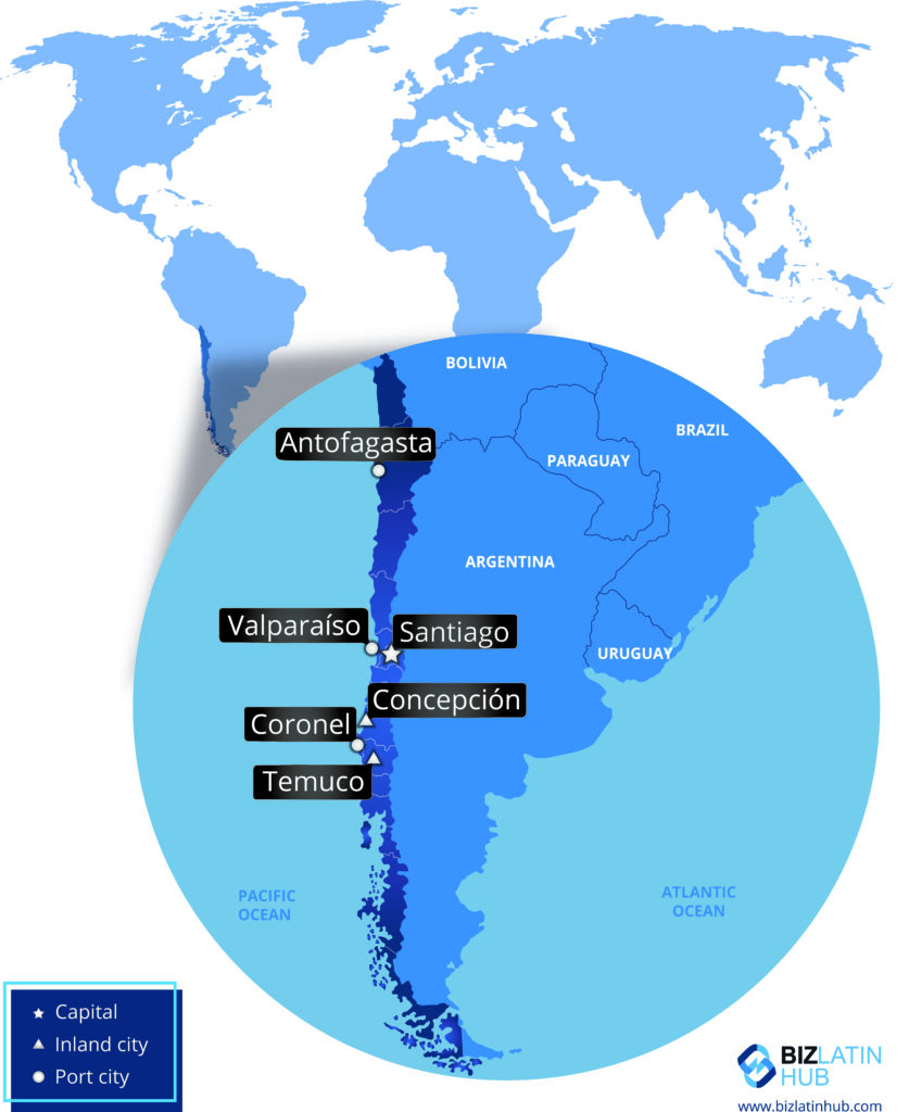Map of Chile and its location within South America.
