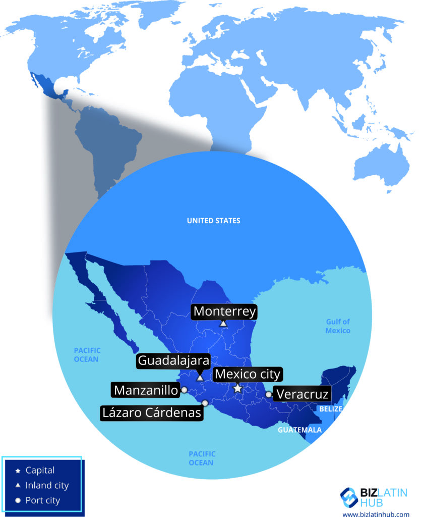 Map of Mexico, located in North America