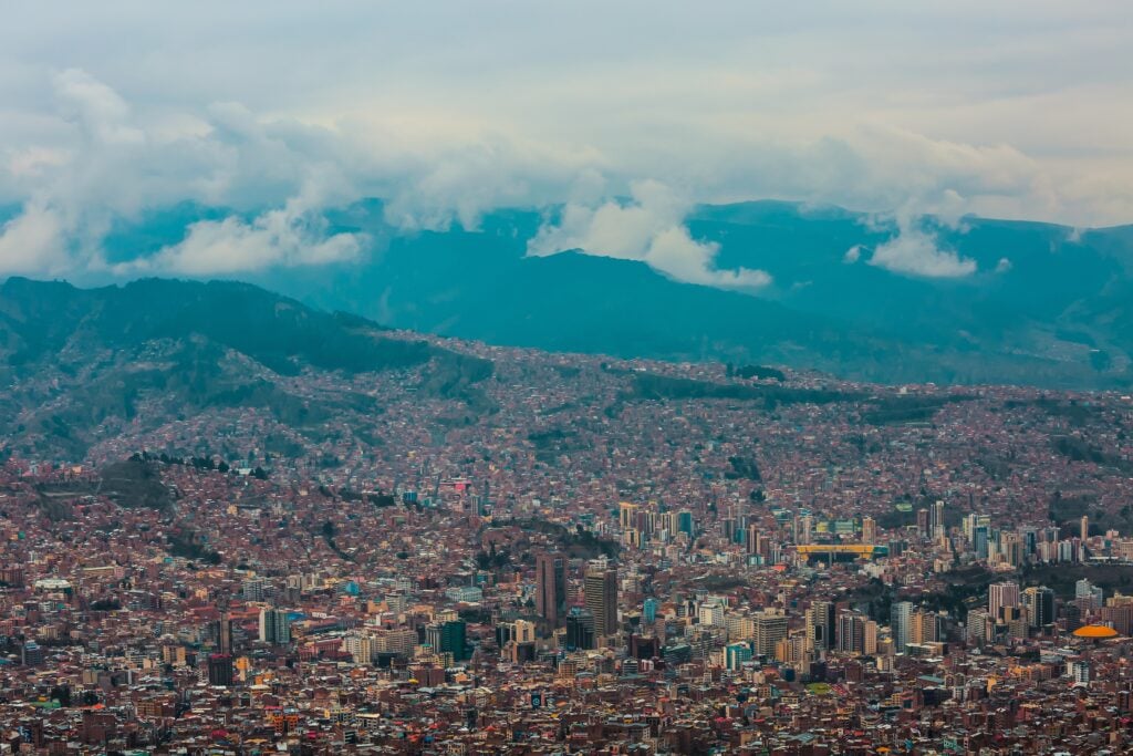 An aerial view of La Paz, where you may wish to contract the services of a corporate attorney in Bolivia