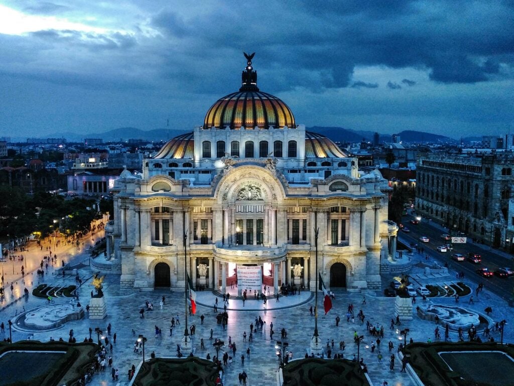 Aerial view of the theater of fine arts in Mexico City, the country's capital, a city where most foreign investor considering starting a business in Mexico go.