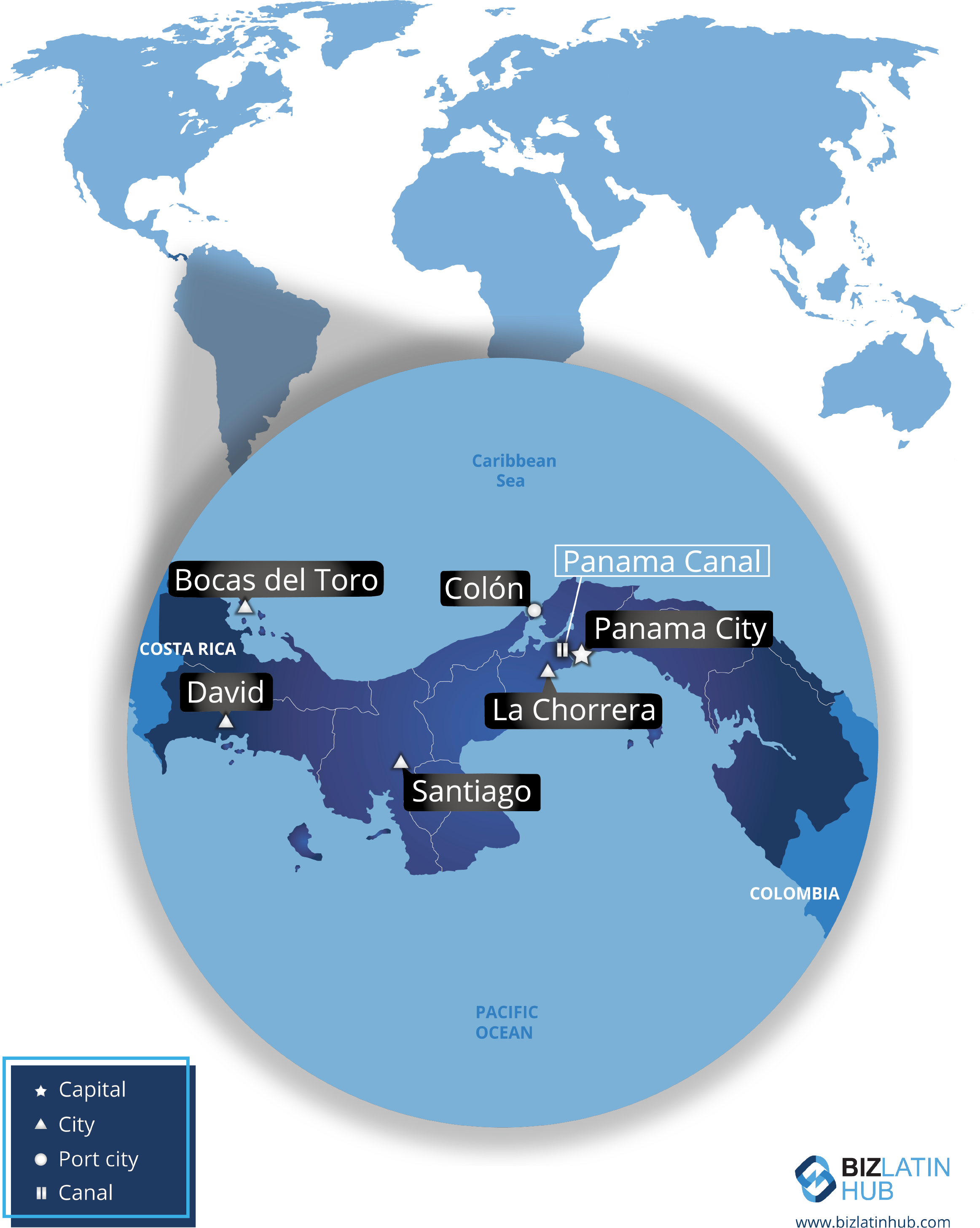 Un mapa del país dónde se puede formar SRL Panamá 