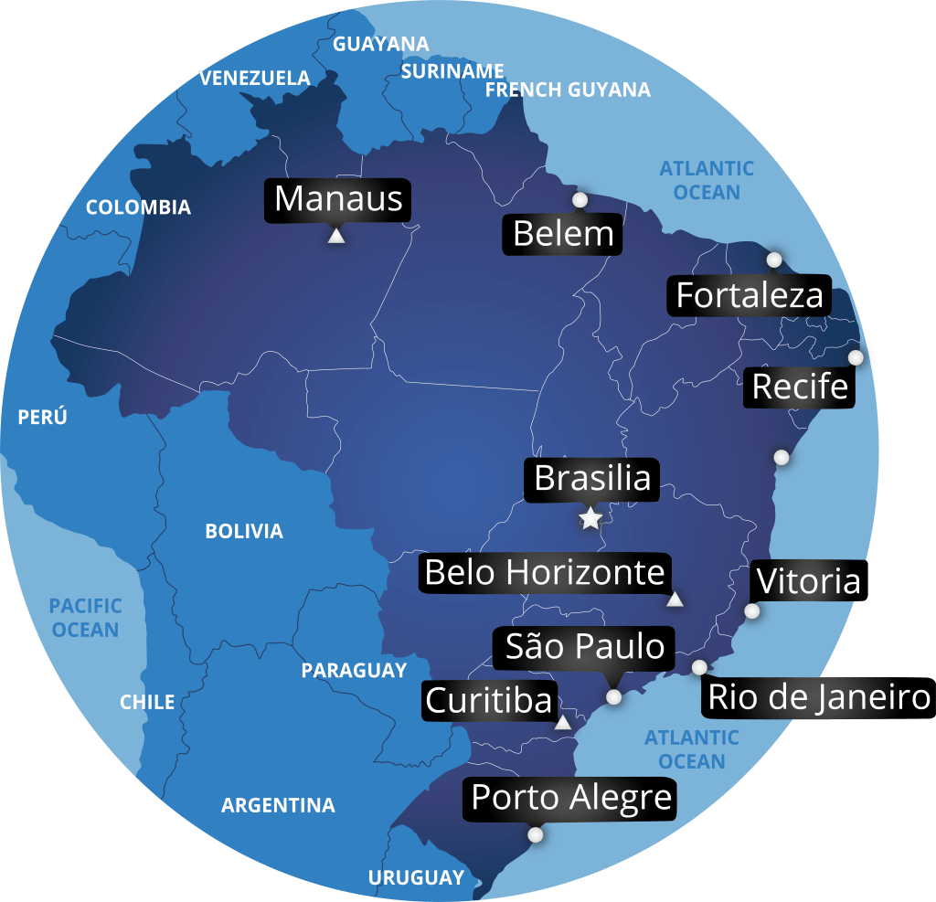 Mapa de Brasil con ciudades clave