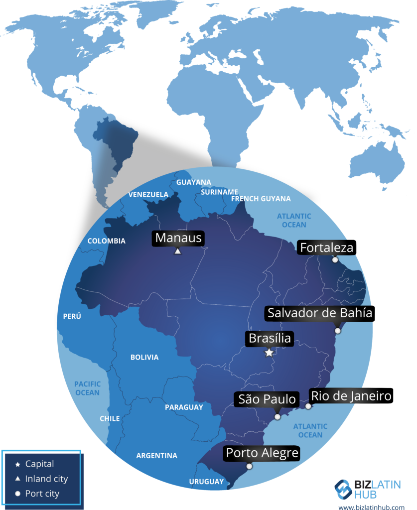 Um mapa do Brasil com suas principais cidades