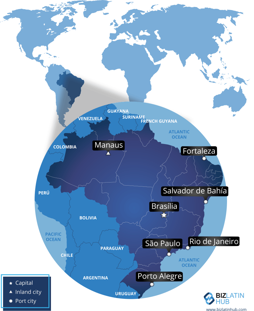 Um mapa do Brasil com suas principais cidades