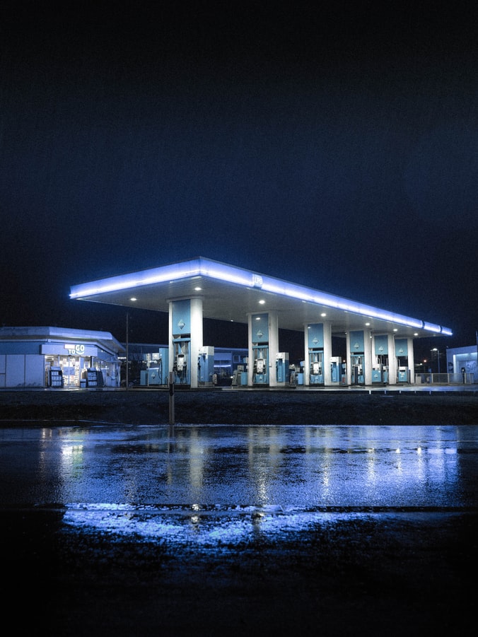 A photo of a gas station. Gasoline prices rose in many countries in the Americas in the first half of 2021.