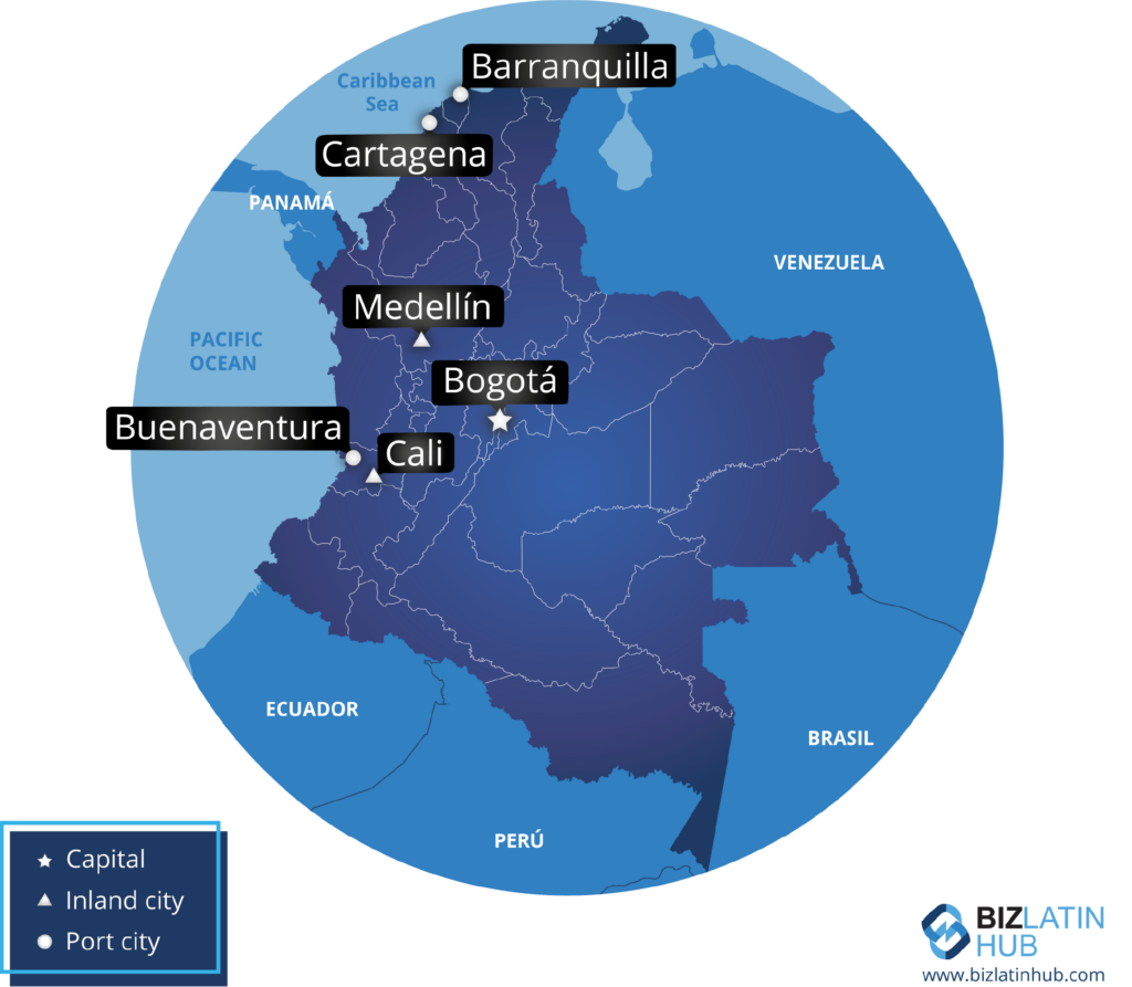A map of Colombia, where you will need to adhere to financial regulatory compliance