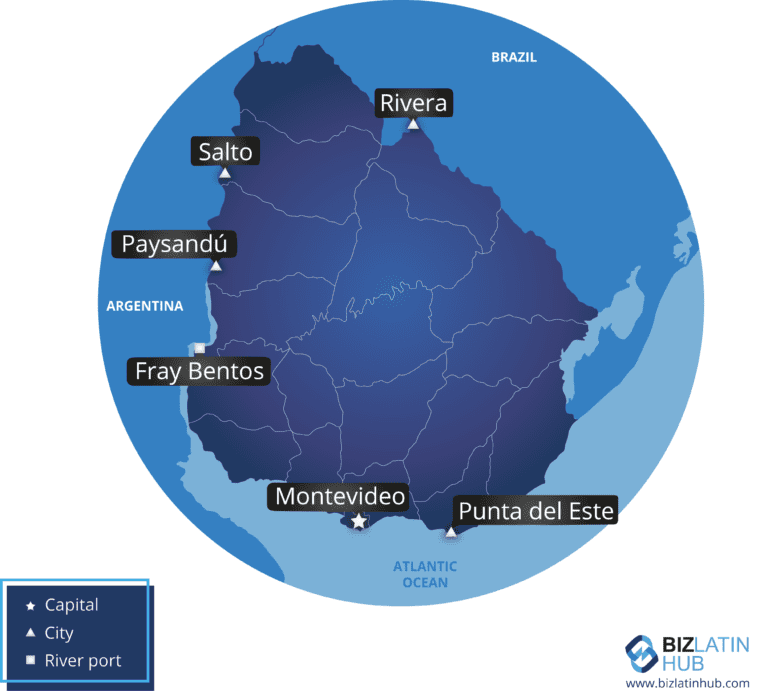 Un mapa de Uruguay para acompañar un artículo sobre servicios jurídicos / artículo sobre empresas jurídicas
