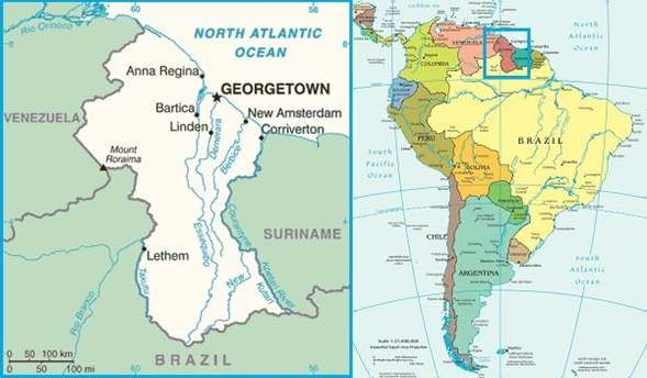 Localização geográfica da Guiana