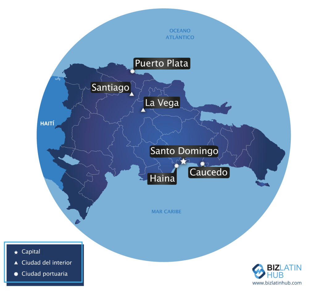Un mapa de la República Dominicana, donde tendrá que entender la legislación laboral si está planeando invertir