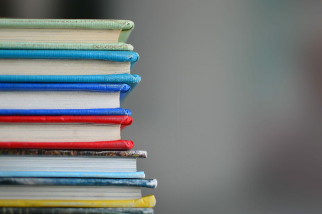 A stock image of books accompanying article on English in Latin America