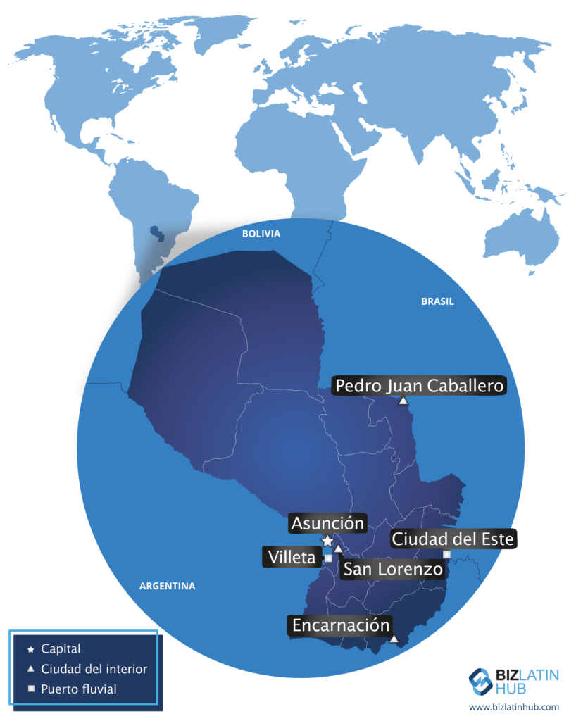 Un gráfico de Biz Latin Hub de un mapa de Paraguay, que es un mercado fuerte para invertir