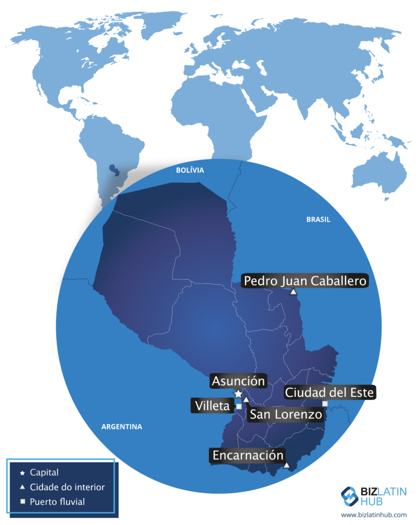 Um gráfico do Biz Latin Hub de um mapa do paraguai, que é um mercado forte para investir em