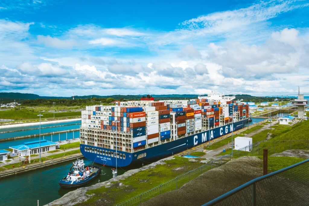 A stock image of a ship traveling the Panama Canal, where a new Green Ship Classification aims to reduce greenhouse gas emissions significantly