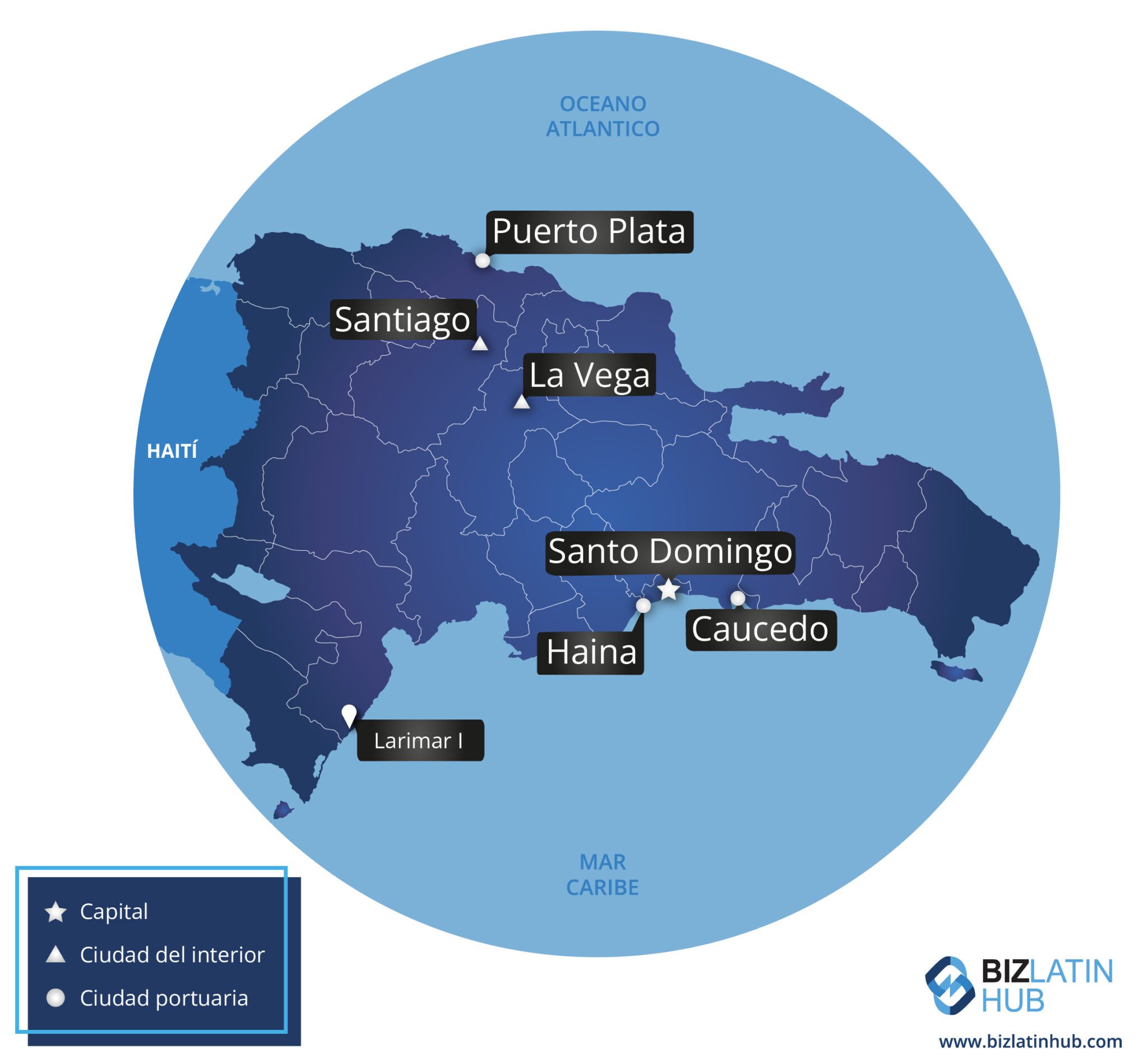 Un mapa de la República Dominicana, que acaba de emitir su primer bono verde, que se utilizará para aumentar las energías renovables