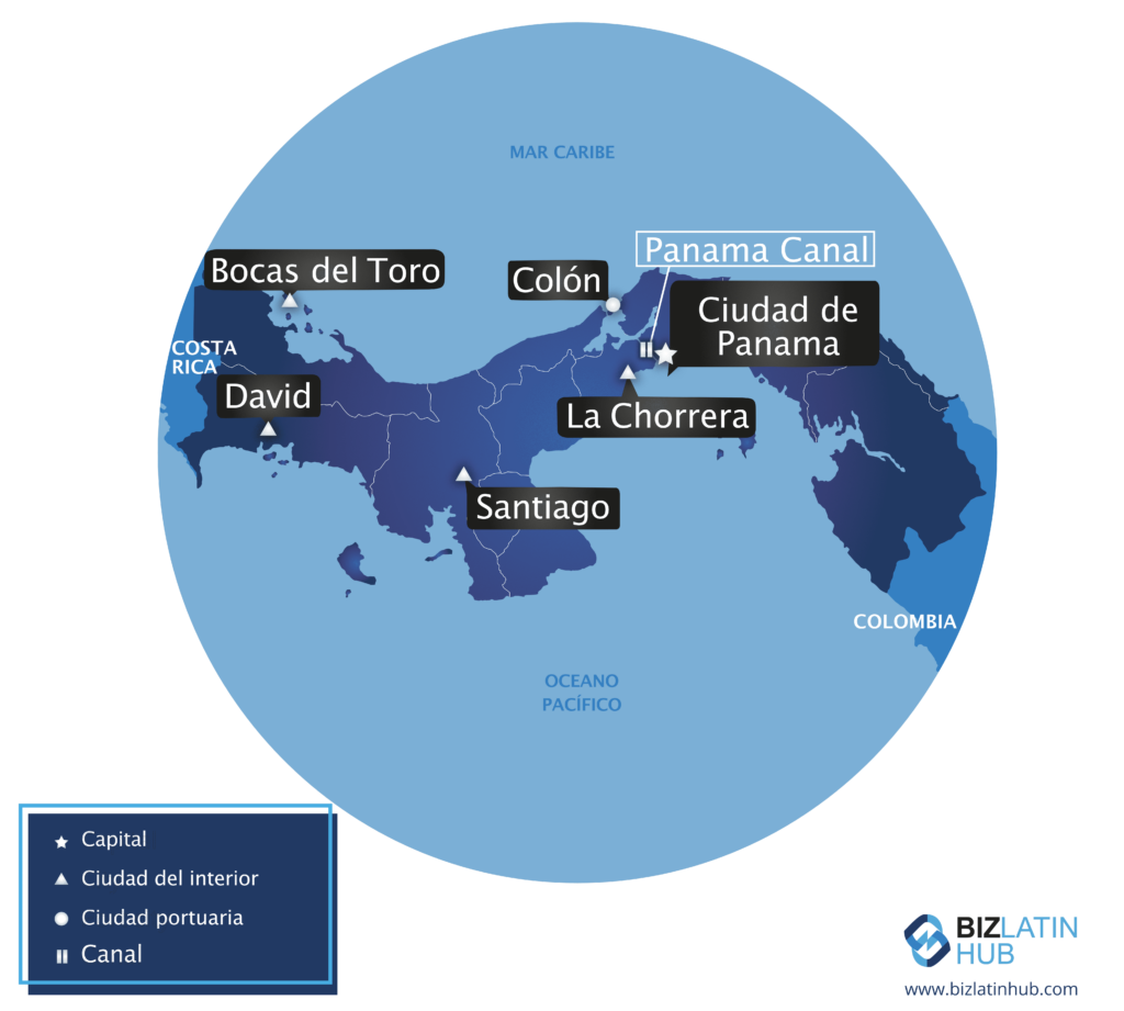 Un mapa de Biz Latin Hub de Panamá, donde tendrá que cumplir con la normativa financiera al hacer negocios
