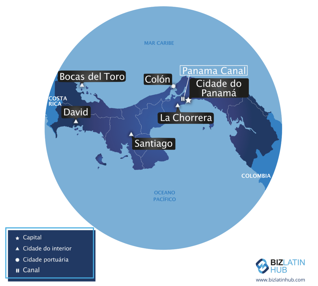 Um mapa do Biz Latin Hub do Panamá, onde você precisará aderir ao cumprimento da regulamentação financeira ao fazer negócios