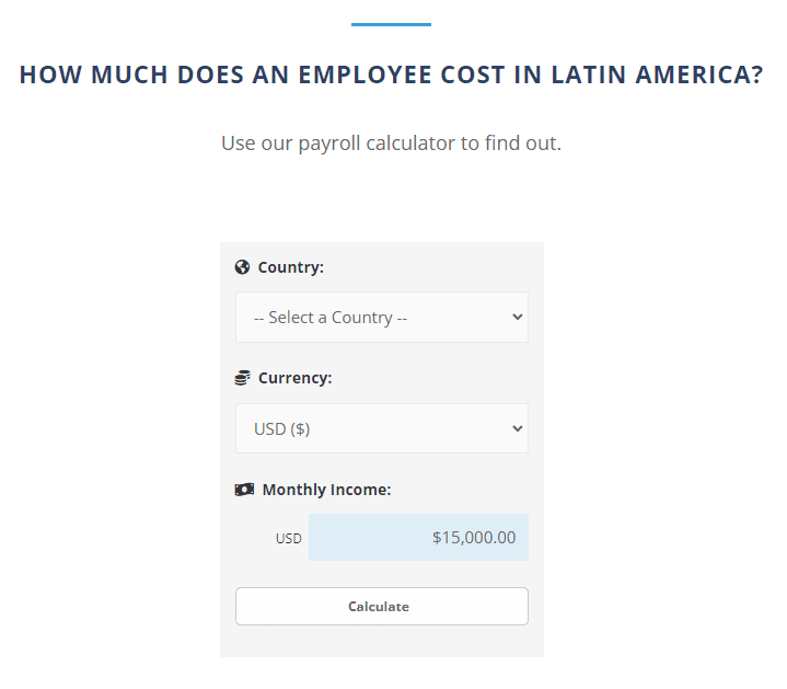 BLH payroll calculator interface for article on PEO in Latin America