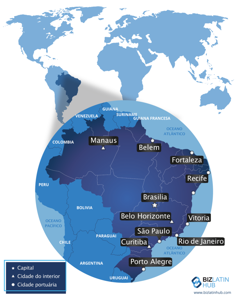 Um mapa do Brasil onde você pode querer iniciar um negócio ou investir.