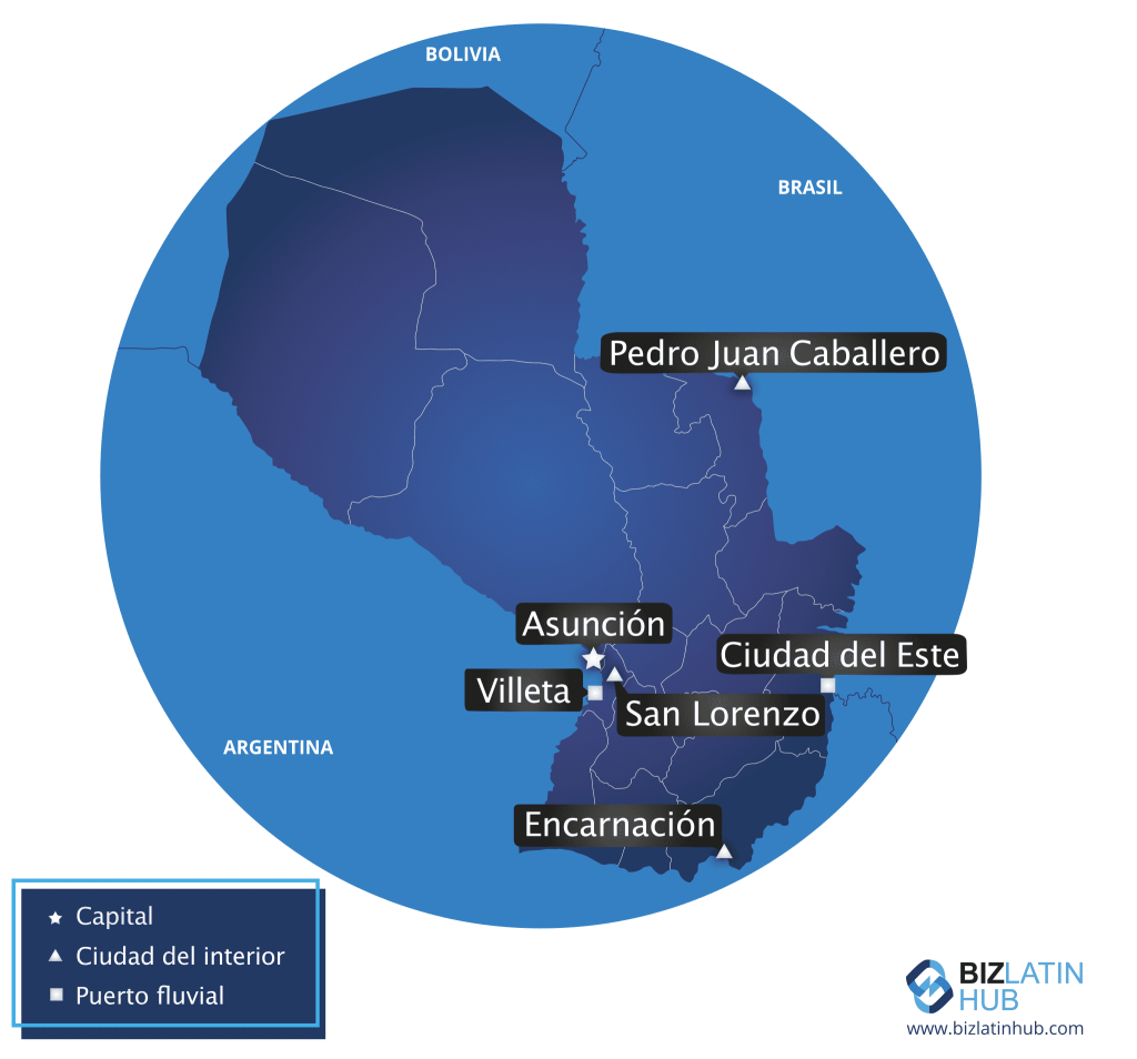 Mapa de Paraguay de BLH para acompañar un artículo sobre los servicios de back office en el país sudamericano.