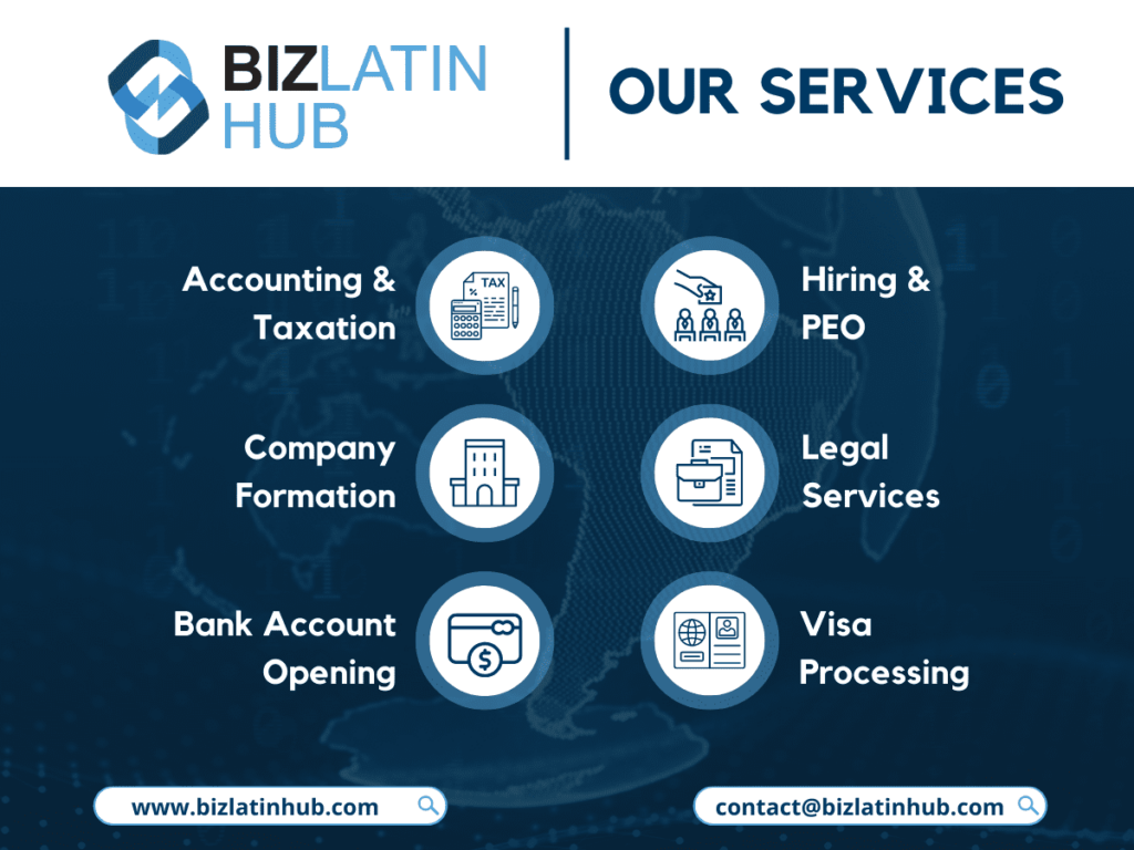 Um infográfico da BLH mostrando os principais serviços oferecidos pela empresa