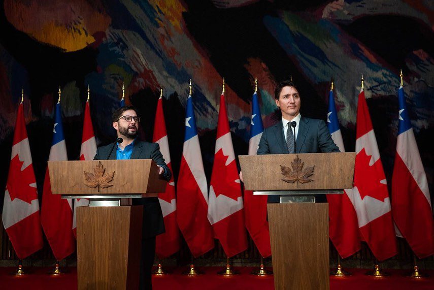 El presidente chileno Gabriel Boric aparece junto al primer ministro canadiense Justin Trudeau (fuente: Facebook)