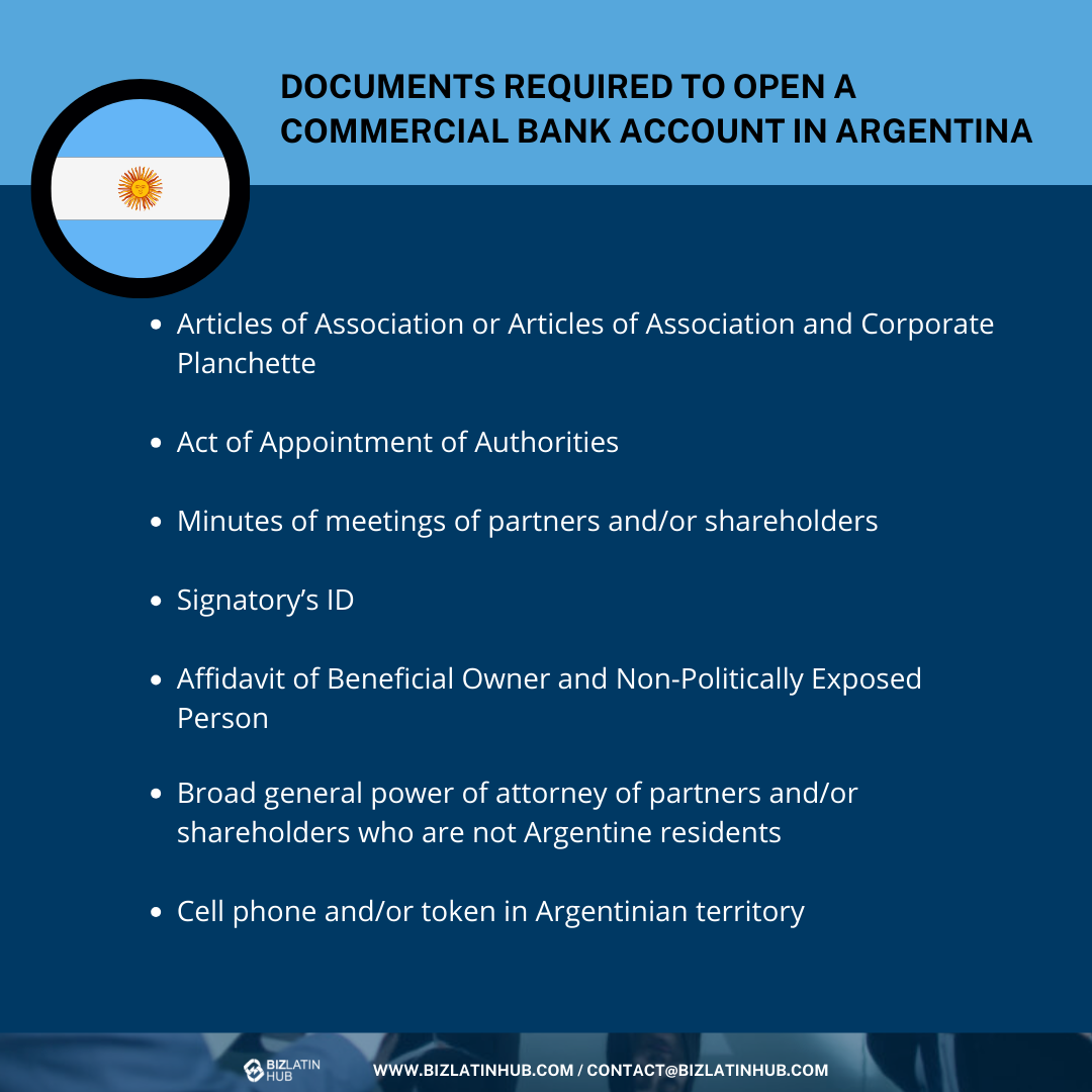 Documents required to open a commercial bank account in Argentina