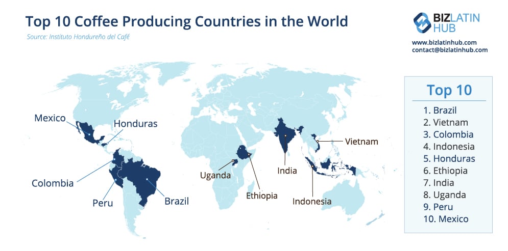 top 10 world coffee producing countries a map by biz latin hub