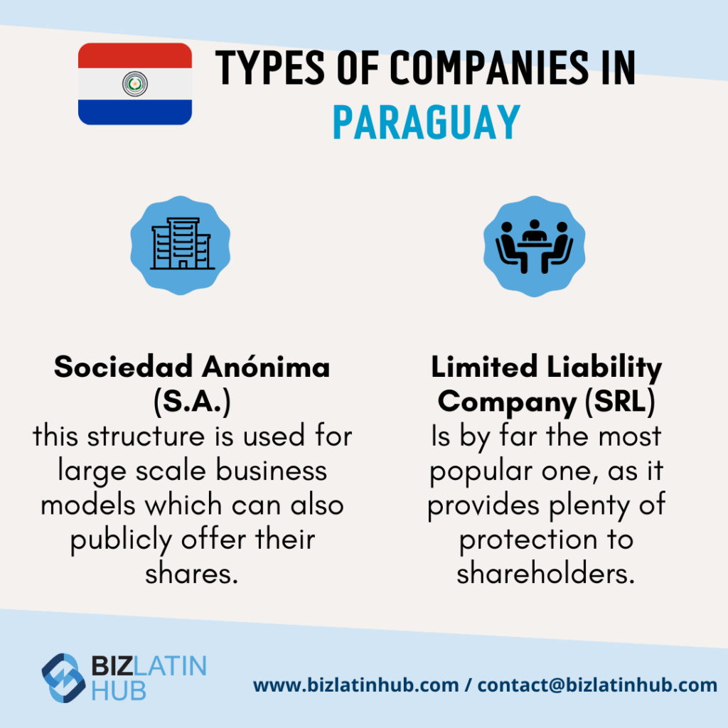 Types of companies in Paraguay infographic by biz latin hub.