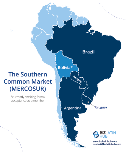 A Biz latin hub map with the MERCOSUR countries.