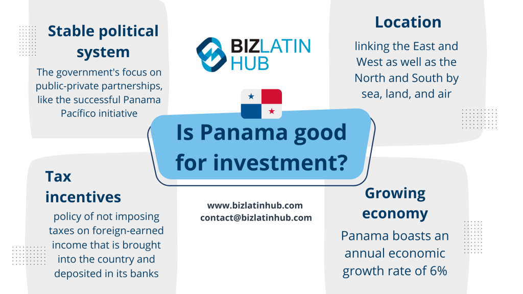 "The benefits of investing in Panama" infographic by Biz Latin Hub for an article on "Panama business investment"