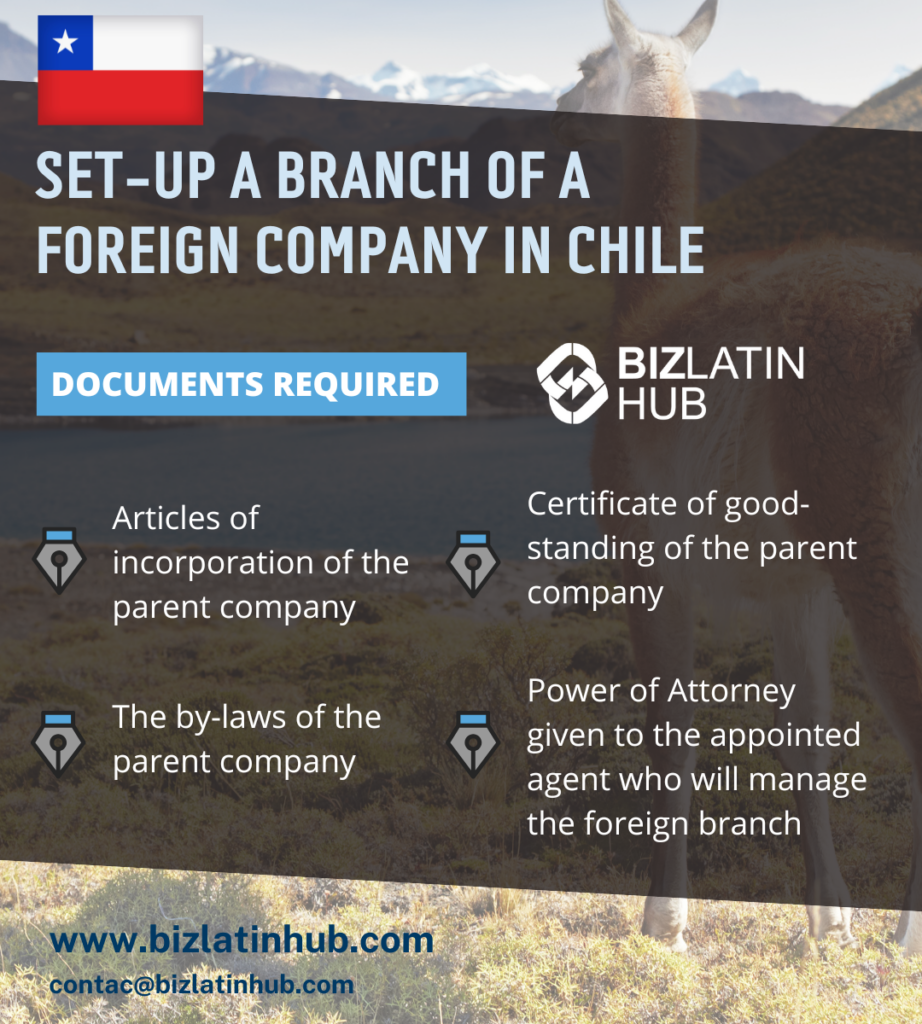 "Documents required to set up a company branch in Chile" infographic by Biz Latin Hub for an article on "Chile Business Investment".