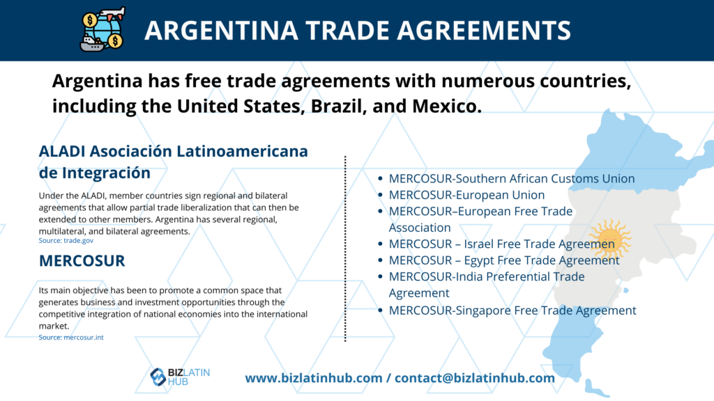 Argentina current trade agreements in 2023, an infographic by Biz latin hub.