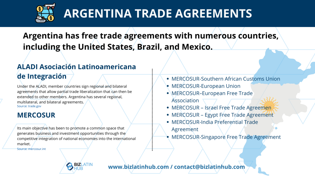 Argentina current trade agreements in 2023, an infographic by Biz latin hub.