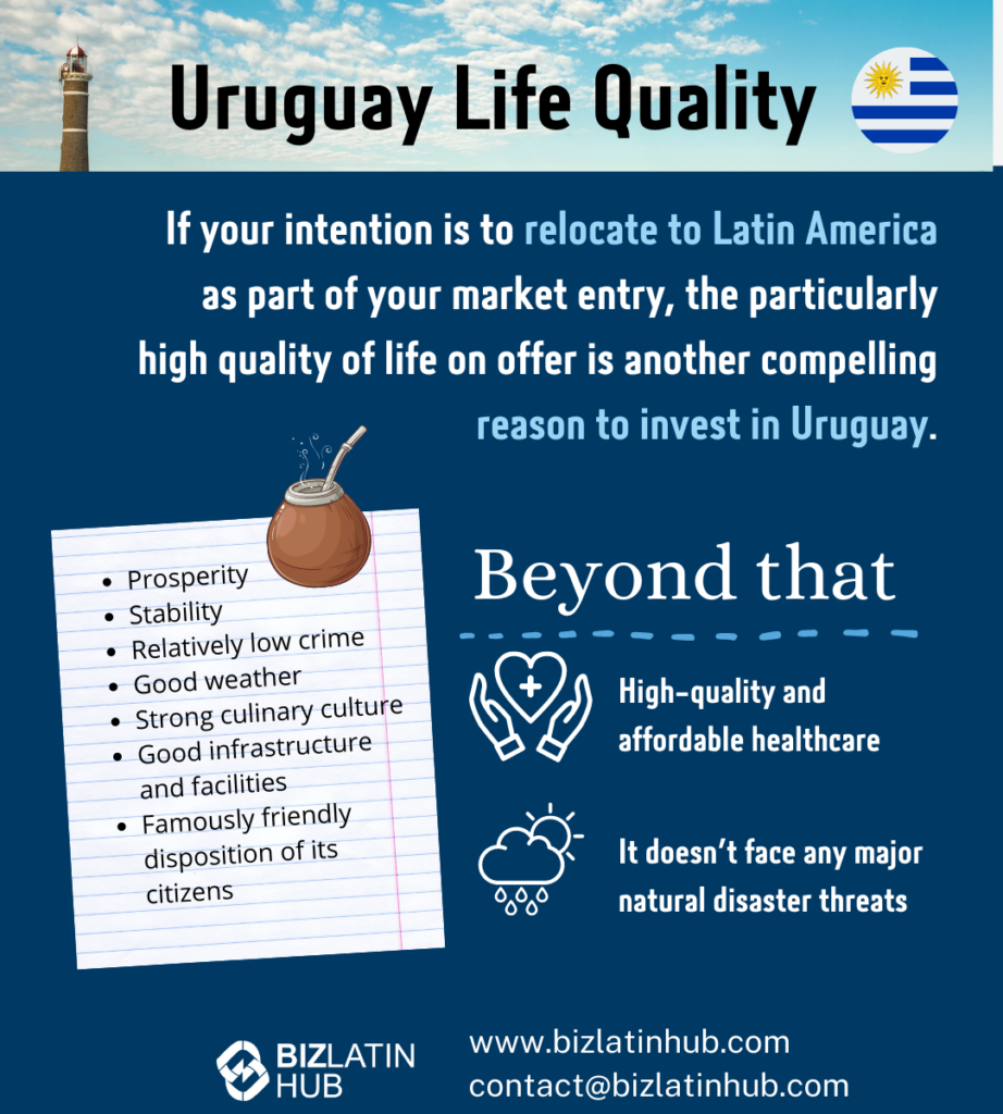 "uruguay life quality aspects" infographic by Biz Latin Hub for an article on "Uruguay business"
