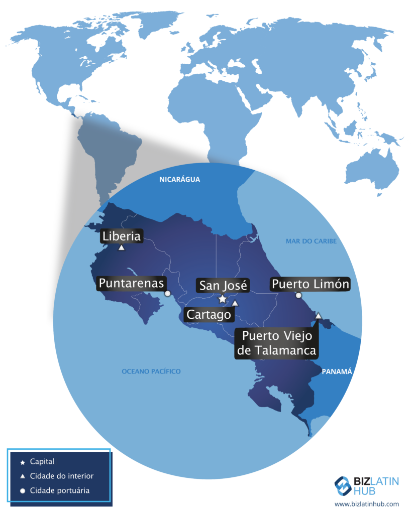 Costa Rica Map in portuguese